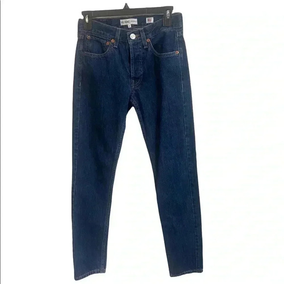Re/Done Straight Button Fly Dark Wash Jeans - Picture 1 of 7